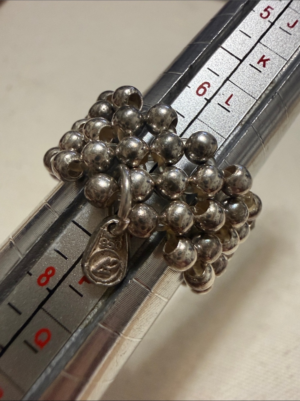 Vintage handcrafted Sterling Silver 950 Beaded Stretch Ring size 7